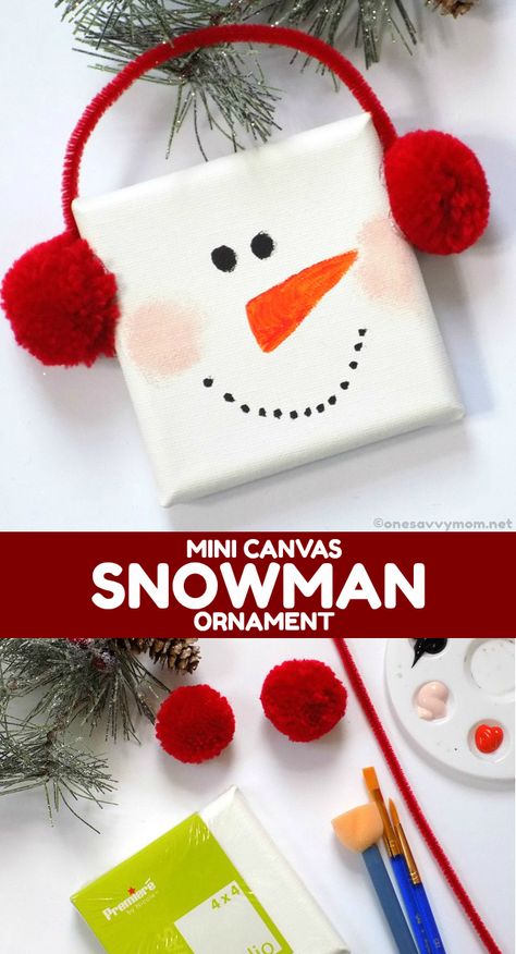 Canvas Snowman, Kids Christmas Crafts Easy, Cadeau Parents, Christmas Gift Basket Ideas, Christmas School, Christmas Gift For Mom, Snowman Ornament, Preschool Christmas, Gift Basket Ideas