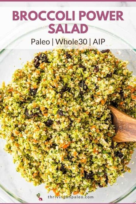 Broccoli Power Salad, Aip Salads Autoimmune Paleo, Aip Broccoli Recipes, Aip Sides Dishes, Gut Protocol Diet, Aip Party Food, Aip Vegetable Recipes, Aip Salad Recipes, Aip Side Dishes