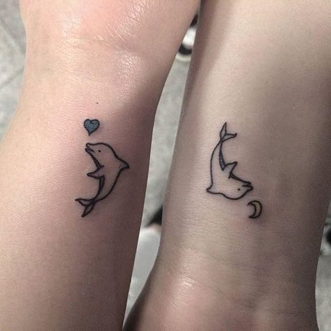 180+ Creative Dolphin Tattoos Designs with Meanings (2023) - TattoosBoyGirl Tiny Dolphin Tattoo, Tattoo With Boyfriend, Dolphin Tattoo For Women, Double Tattoo, Dolphin Tattoo, Matching Friend Tattoos, Tattoo For Boyfriend, Tatuagem Masculina Pequena, Dolphins Tattoo