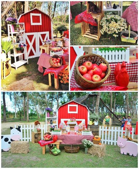 Chic Barnyard Birthday Party via Kara's Party Ideas Barnyard Theme, Farm Themed Party, Barnyard Birthday Party, Farm Theme Birthday, Farm Animal Party, Farm Themed Birthday Party, Farm Animals Birthday Party, Barn Parties, Barnyard Party