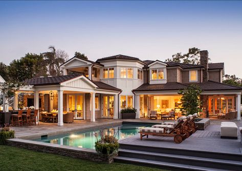 Family Home with Beautiful Interiors - Home Bunch - An Interior Design & Luxury Homes Blog House With A Pool, Luxury Homes Dream Houses, House Goals, Style At Home, Coastal Style, Beautiful Interiors, Luxury Interior Design, Home Fashion, Covered Patio