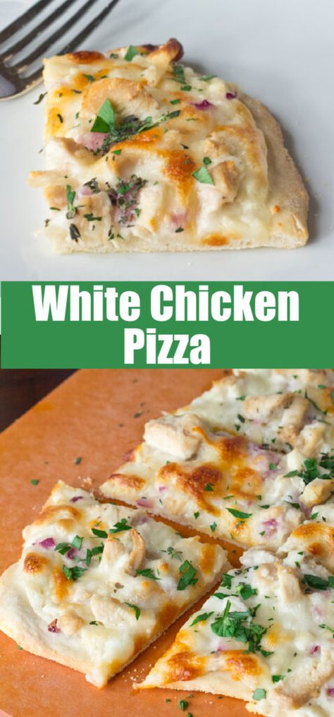 White Chicken Pizza, Snack Meals, Roasted Garlic Sauce, White Pizza Sauce, White Pizza Recipes, Garlic Pizza, Chicken Pizza Recipes, Pizza Topping, Roasted Garlic Chicken