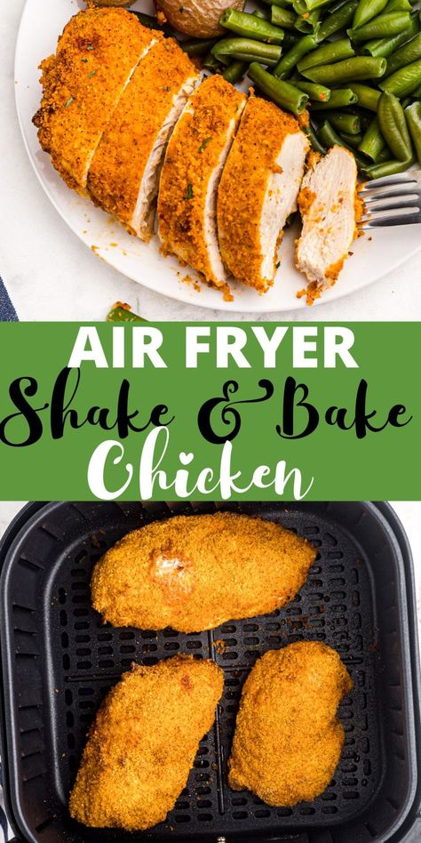 This Air Fryer Shake and Bake Chicken is a quick dinner, that turns out golden brown with a crispy texture every time. Air Fried Chicken For Salad, Chicken In Air Fryer Recipes Boneless, Boneless Chicken Breast Recipes Airfryer, Air Fry Chicken Breast Boneless, Airfryer Chicken Breast Boneless, Air Fryer Boneless Chicken Breast, Chicken Shake And Bake, Shake And Bake Chicken, Shake N Bake Chicken