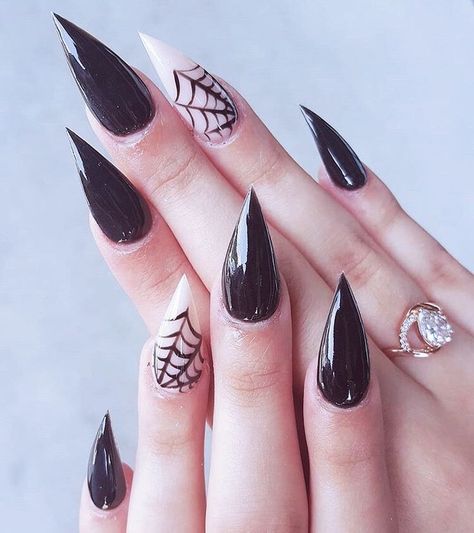 Cobweb Nails, Acrylic Nail Designs Coffin, Holloween Nails, Witchy Nails, Purple Acrylic Nails, Black Acrylic Nails, Hippie Nails, Punk Nails, Gothic Nails