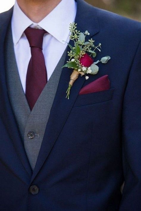 Outfit Ideas Korean Dress, Boutonniere Ideas, Navy Wedding Colors, Groom Wedding Attire, Suit Ideas, Wedding Suits Groom, Wedding Colors Blue, Wedding Groomsmen, Navy Blue Wedding