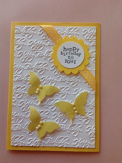 Birthday Cards Diy Butterfly, Cards With Butterflies And Flowers, Homemade Cards With Butterflies, Birthday Cards Diy Handmade, Butterfly Cricut Card, Sizzix Butterfly Cards, Butterfly Cards Handmade, Yellow Butterflies, Butterfly Birthday Cards