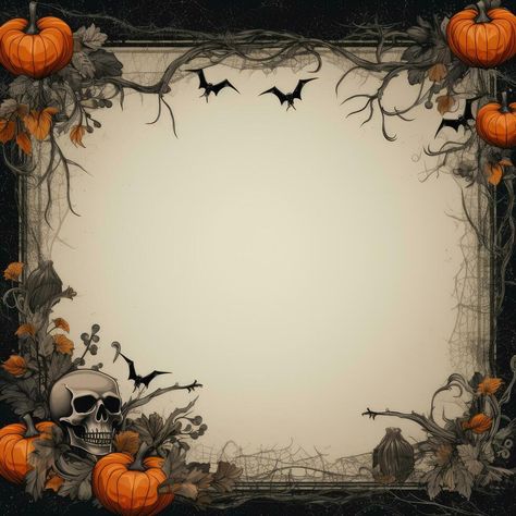 Background for Halloween with border of skull, pumpkins and bats Halloween Party Background, Silent Sisters, Marcos Halloween, Halloween Border, Halloween Borders, Halloween Layout, Skull Pumpkin, Halloween Party Invitation, Junk Journal Ideas