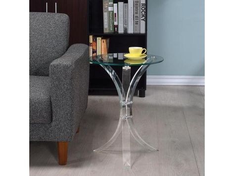 Used - Very Good: Coaster Home Furnishings Round Clear Glass Top Accent End Table - Newegg.com Clear Furniture, Dining Room Game Room, Office Basement, Acrylic Side Table, Bedroom End Tables, Glass Top End Tables, Glass Top Side Table, Glam Furniture, New Home Furniture