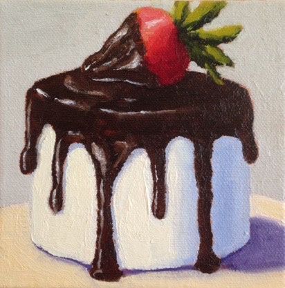 Simple Cake Painting, Cake Gouache, Cake Still Life, Cakes Drawing, Dessert Drawings, Chocolate Painting, Dessert Corner, Dessert Painting, Strawberry House