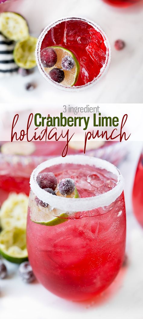 This Holiday Punch Recipe includes only 3 ingredients and is thrown together in no time at all! The sparkling Cranberry Lime flavored drink is the perfect addition to your holiday meal. |Cooking with Karli| #holidaypunch #cranberry #sprite #lime #nonalchoholic #kidfriendly Cranberry Lime Punch, Sprite Cranberry Punch, Cranberry Lime Mocktail, Cranberry Lime Cocktail, Sprite Punch Recipes, Cranberry Sprite Punch, Winter Spiced Cranberry Sprite Cocktails, Sugar Free Christmas Punch, Easy Punch Recipes 3 Ingredients