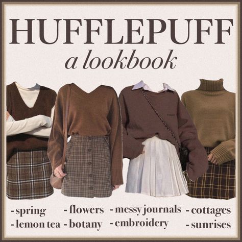 Hogwarts Outfits Hufflepuff, Hufflepuff Aesthetic Outfits, Hufflepuff Lookbook, Yearbook Outfit Ideas, Dark Academia Style Guide, Hufflepuff Outfit, Academia Aesthetic Outfit, Librarian Style, Dark Academia Outfits