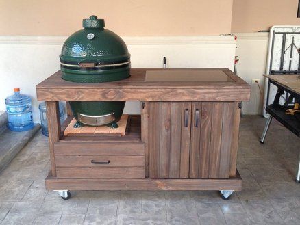 Big Green Egg Table Kamado Table Plans, Bbq Trolley, Big Green Egg Table Plans, Weber Grill Table, Kamado Grill Table, Kamado Table, Big Green Egg Outdoor Kitchen, Green Egg Table, Big Green Egg Table