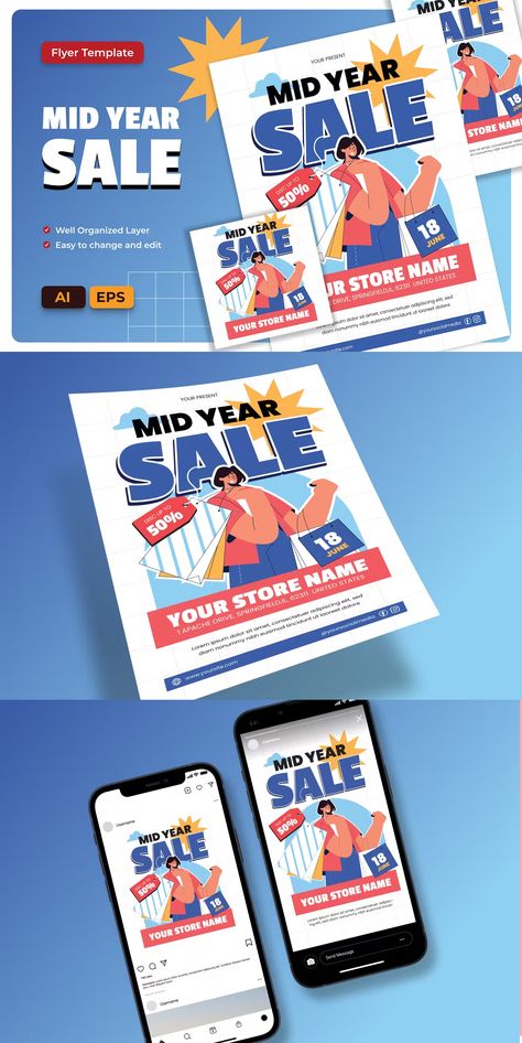 Mid Year Sale Flyer Template AI & EPS Mid Year Sale, Page Layout Design, Feb 25, Sale Flyer, Tgif, Page Layout, Print Templates, Flyer Template, Sale Design