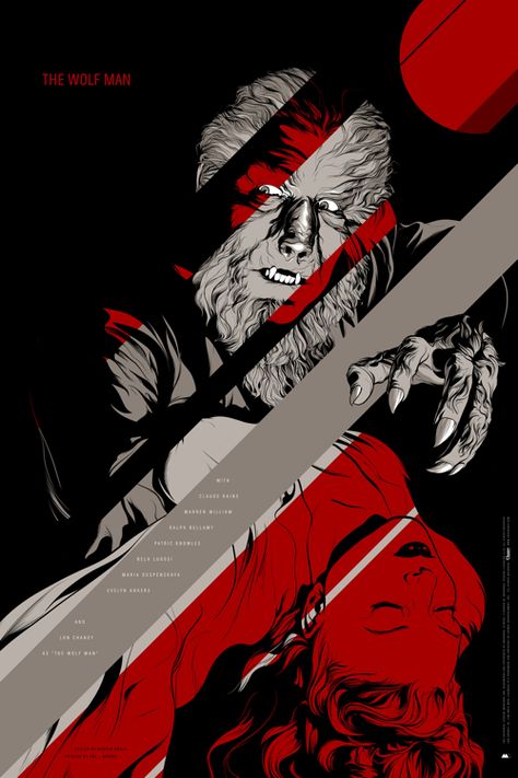 The Wolfman by Martin Ansin. Lon Chaney jr's the Wolf man Mondo Posters, The Wolf Man, Universal Horror, The Wolfman, Wolf Man, Monster Movie, Famous Monsters, Horror Posters, Classic Horror Movies