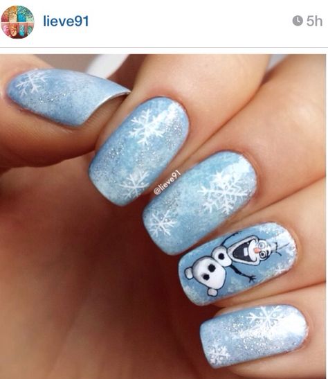 Frozen Olaf nails Olaf Nails, Jel Nails, Frozen Nail Art, Frozen Nails, Disney Nail, Snowflake Nail Art, Cute Christmas Nails, Christmas Nail Art Designs, Nail Art Disney