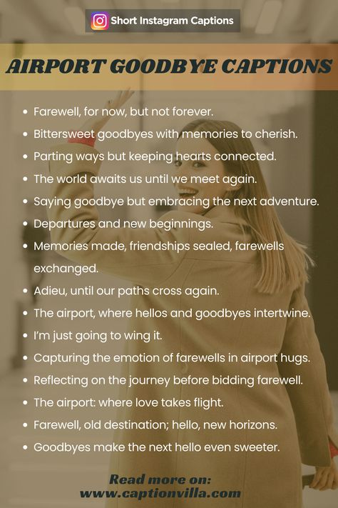 A heartfelt airport goodbye moment captured with emotional captions for Instagram. #AirportCaptions #InstagramGoodbyes #AirportFarewell #EmotionalCaptions #HeartfeltWords #TrendingCaptions #InstagramMemories #TravelVibes #FarewellMoments #InstaGoodbye #AirportAdventures #BittersweetCaptions Airport Goodbye Quotes, Airport Quotes Goodbye, Farewell Captions For Friends, Goodbye Captions Instagram, Farewell Caption For Friends, Airport Goodbye, Farewell Caption, Airport Quote, Captions For Instagram 2023