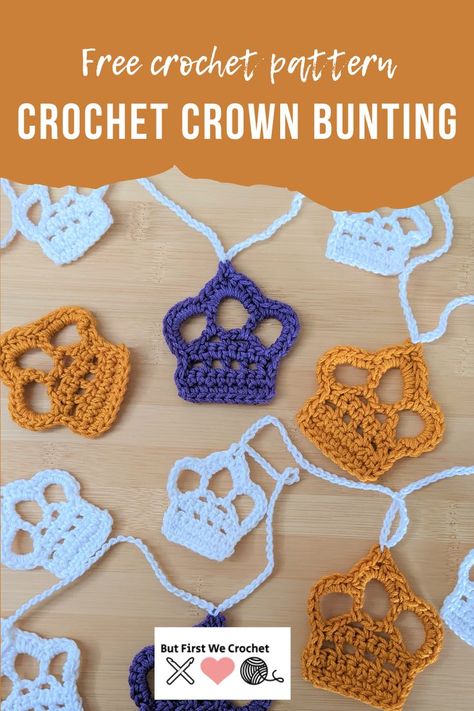 Crochet Bunting Free Pattern, Crochet Crown Pattern, Crochet Bunting Pattern, Crown Applique, Knit Crown, Royal Celebration, Bunting Pattern, Crochet Crown, Crochet Applique Patterns Free