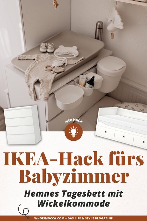 IKEA-Hack fürs Babyzimmer: So haben wir aus Hemnes Tagesbett und Malm Wickelkommode einen individuellen Wickelbereich geschaffen. Mehr am Mamablog www.whoismocca.com Ikea Baby Room, Ikea Baby Nursery, Ikea Baby, Ikea Nursery, Parents Bedroom, Baby Deco, Baby Nursery Inspiration, Baby Room Organization, Baby Zimmer