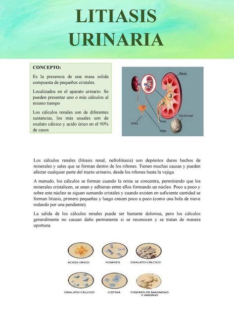 Resumen-litiasis urinaria - Los cálculos renales (litiasis renal, nefrolitiasis) son depósitos duros - Studocu