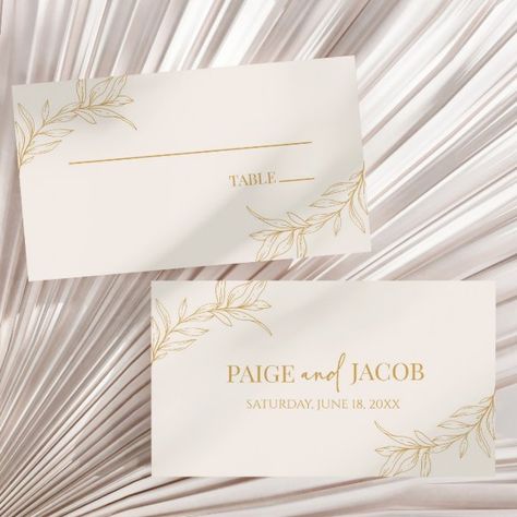 Minimal Minimalist Beige Gold Branch Leaf Wedding Place Card Gold Branches, Wedding Place Card, Wedding Leaves, Wedding Place, Wedding Places, Wedding Place Cards, Place Card, Perfect Party, Place Cards