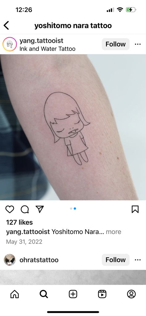 Yoshimoto Nara Tattoo, Yoshitomo Nara Tattoo, Water Tattoo, Goodnight Moon, Yoshitomo Nara, Good Night Moon, Small Tattoo, Body Mods, Nara