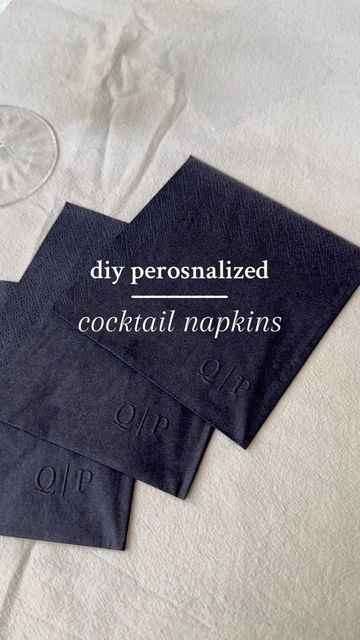 Embossed Napkins, Embossed Napkins Wedding, Black Cocktail Napkins Wedding, Diy Wedding Napkins, Wedding Cocktail Napkins Personalized, Easy Wedding Diy, Embossed Cocktail Napkins, Initial Cocktail Napkins, Initialed Fabric Cocktail Napkins