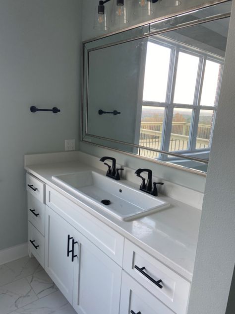 Big Bathroom Sink Ideas, Overmount Bathroom Sink, Single Sink Double Faucet, Troff Sink Bathroom, Bathroom Sink Two Faucets, Bathroom Trough Sink Two Faucets, Double Faucet Bathroom Sink, Large Vanity With One Sink, Double Bathroom Vanity Ideas