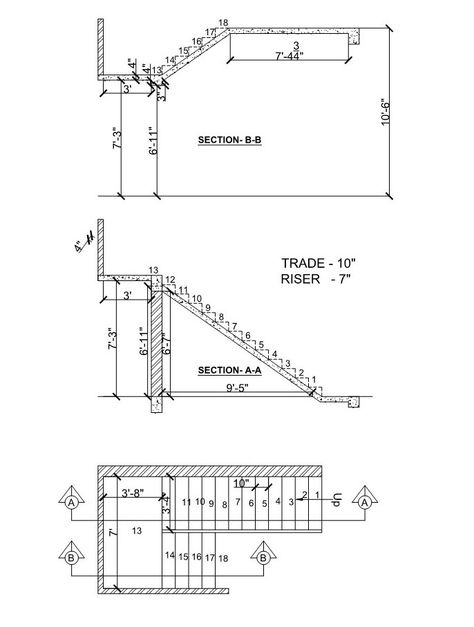 STAIRCASE DETAILS AND SECTION Staircase Section Detail, Stairs Material, Staircase Detail, Stairs Design Modern, Architecture Building Design, Autocad Drawing, House Stairs, Stairs Design, Engineering Design