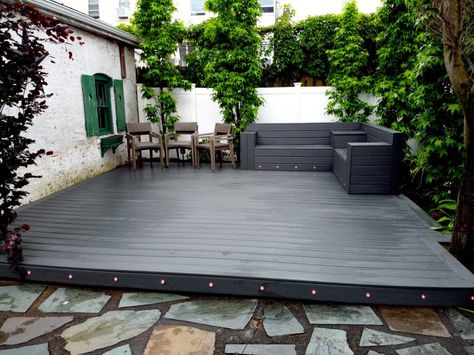 Deck Color Ideas, Grey Deck Paint, Grey Deck, Bedroom Deck, Green Siding, Trex Decking, Tan House, White Deck, Diy Construction