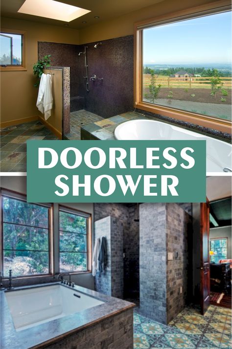 Shower No Door Walk In Master Bath, Walking Showers Without Doors, No Shower Door Showers Walk In, Glass Shower Ideas Walk In, Grotto Shower Master Bath, No Glass Walk In Shower Master Bath, Walk In Double Shower No Door, Non-enclosed Shower Ideas, No Door Showers