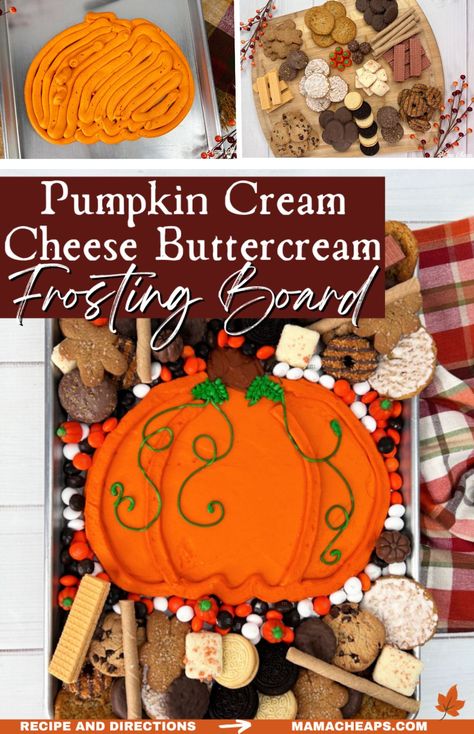 Buttercream Frosting Boards, Fall Buttercream Board, Fall Cookie Charcuterie Board, Pumpkin Themed Treats, Halloween Frosting Board, Buttercream Dessert Board, Buttercream Charcuterie Board Ideas, Christmas Frosting Board, Thanksgiving Buttercream Board