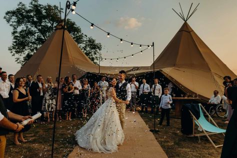 Bride + groom with festoon lit path + wedding teepee. Richard Skins Photography #weddingteepee #weddinglights #festoonlights Teepee Wedding Ideas, Festoon Lights Wedding, Wedding Teepee, Tipi Wedding Decor, Teepee Wedding, Navajo Wedding, Ian Stuart, Festoon Lights, Lights Wedding