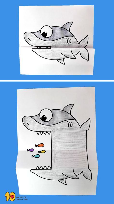 Paper Shark, Trin For Trin Tegning, Oppgaver For Barn, Shark Craft, رسم كاريكاتير, Folding Paper, Ocean Crafts, Art Drawings For Kids, Animal Crafts