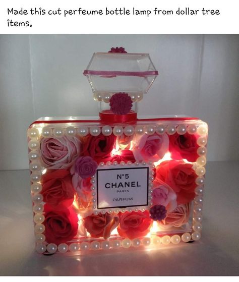 Small Clay Projects, Chanel Birthday Party Decoration, Diy Glam Decor, New Year Card Ideas, Chanel Perfume Bottle, Chanel Decor, Dollar Store Diy Organization, Glamour Decor, Dollar Store Diy Projects