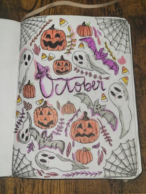 Bujo October Cover, Bujo October, Sketch Drawing Ideas, Art Book Ideas, Bored In Class, Art For Room, Journal Ideas Pages, Art Diary, Bullet Journal Ideas Pages