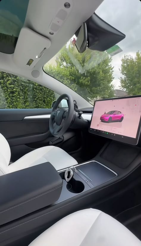 Tesla Model Y Grey, Tesla Aesthetic Model 3, Tesla Model 3 Interior Aesthetic, Girly Tesla, Driving Tesla Aesthetic, Dream Car Aesthetic Tesla, Telsa Cars Inside, Tesla Car Aesthetic, Tesla Aesthetic