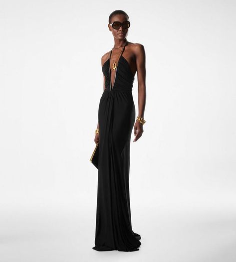 STRETCH JERSEY DEEP V-NECK EVENING DRESS Tom Ford Fashion, Long Pajama Pants, Deep V Dress, Tom Ford Beauty, Evening Jackets, Cool Ties, Pajama Robe, Mens Eyewear, Boot Pumps