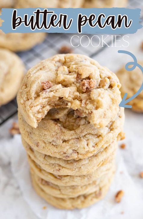 Butter Pecan Cookies Butter Pecan Cake Mix Cookies, Colossal Cookies, Pecan Cookie, Soft Ginger Cookies, Pecan Butter, Cooking With Karli, Crumble Cookies, Butter Pecan Cake, Recipe Cookies