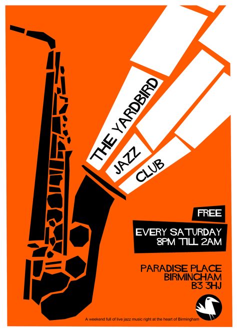 Poster Design | Yardbird Jazz Club Jazz Club Poster Design, Jazz Posters Design, Jazz Age Art, Join Club Poster, Jazz Concert Poster Design, Famous Poster Design, Jazz Poster Design Typography, Vintage Jazz Poster, Jazz Music Poster