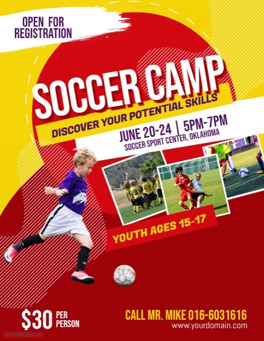 Soccer Futsal Football Camp Flyer Poster Template Football Camp Sports Flyer Flyer