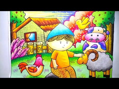 Cara Menggambar Dan Mewarnai Gradasi Oilpastel Anak Petani How To Draw Farm Youtube Art Drawings For Kids Oil Pastel Drawings Art Competition Ideas