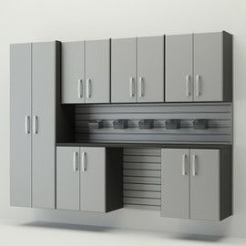 the cabinets are white and black in color