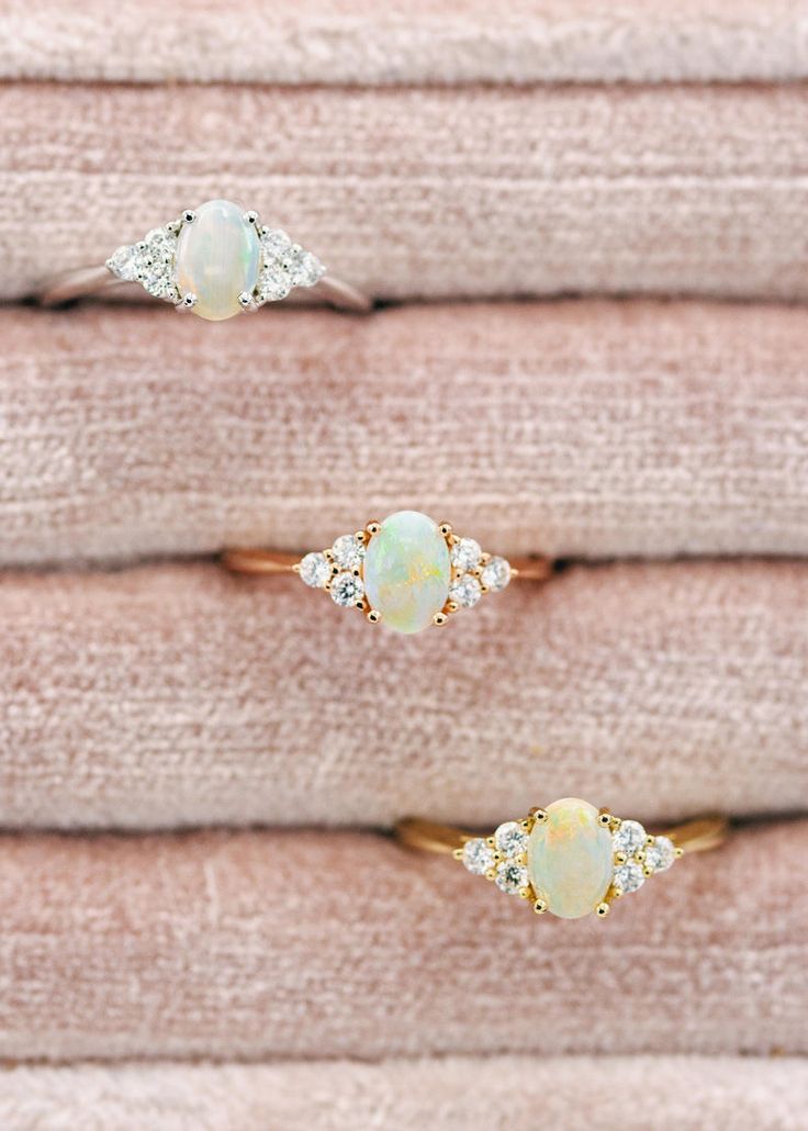 Classic Opal Ring With Diamond Accents, Classic Oval Opal Ring With Diamond Accents, Classic Oval Opal Ring With Accent Stones, White Opal Engagement Ring, Antler Wedding Rings, Opal Engagement Ring, Staghead Designs, Opal Engagement, Engagement Rings Opal