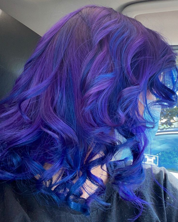 purple & blue hairrrr Blue Hair With Purple Streaks, Hair Color Ideas Purple And Blue, Blue Hair With Purple Tips, Dark Blue And Dark Purple Hair, Purple Hair Blue Highlights, Blue Hair With Purple Highlights, Blueish Purple Hair, Blue And Purple Hair Highlights, Dark Blue Purple Hair