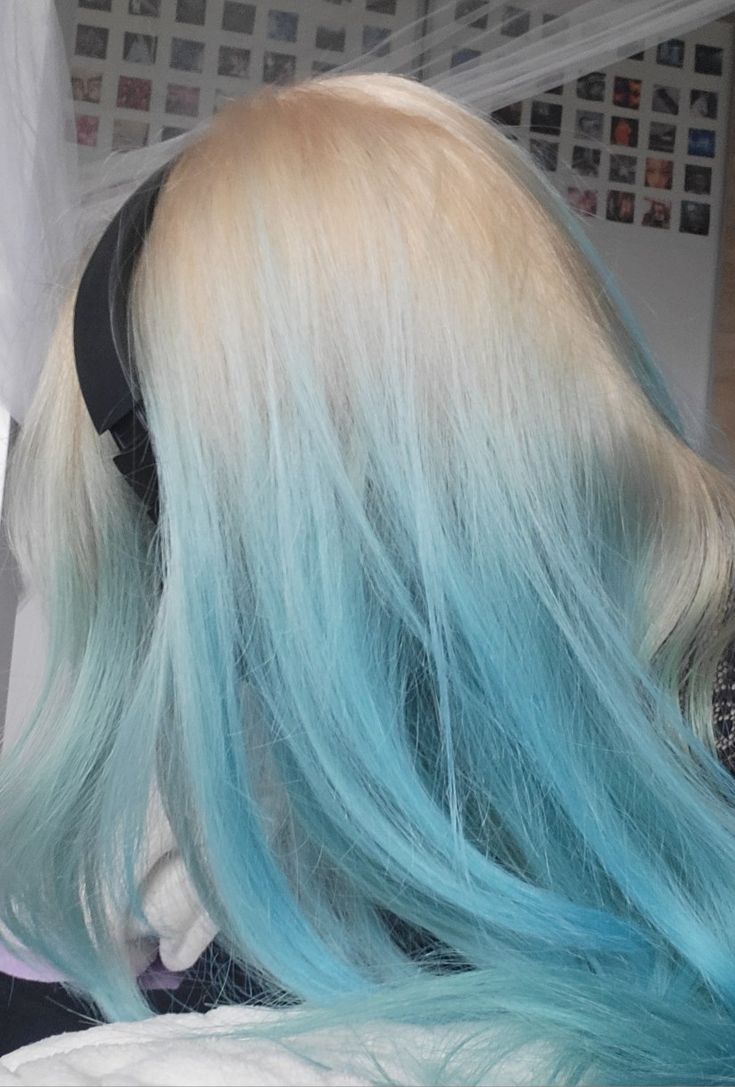 Icy Blue Hair Ombre, Blonde And Light Blue Hair, Light Blue And Blonde Hair, Blonde To Blue Hair, Blonde Hair With Blue Tips, Blue Hair Balayage, Blonde Hair With Blue Highlights, Blue And Blonde Hair, Pretty Dyed Hair