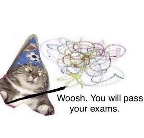 a cat wearing a party hat with the caption woosh you're no longer tired