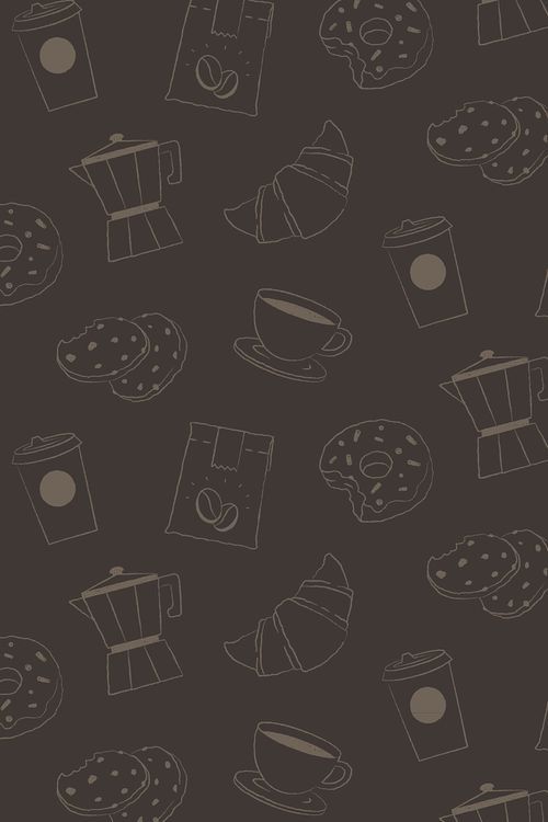 coffee and donuts on a dark background with white outlines in the middle,