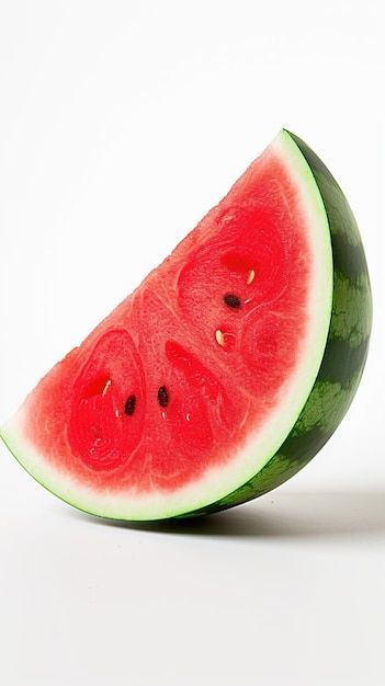 a slice of watermelon is shown on a white background with one piece cut in half