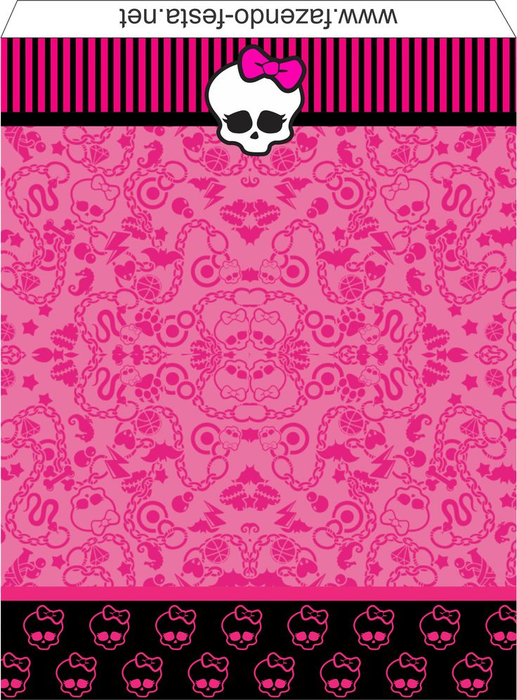 a pink and black background with skulls, hearts and stripes on the bottom half of it