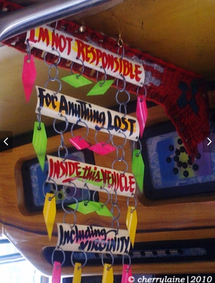 there is a sign hanging from the ceiling that says i am not responsible for anything lost